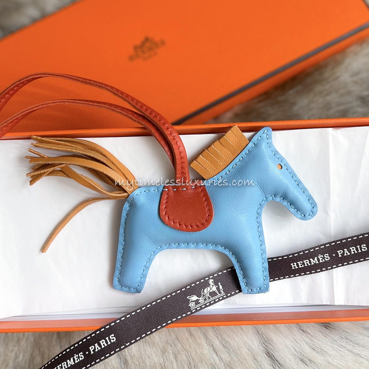 Hermes Rodeo PM Charm in Celeste / Naturel Bouton D'or / Cornaline