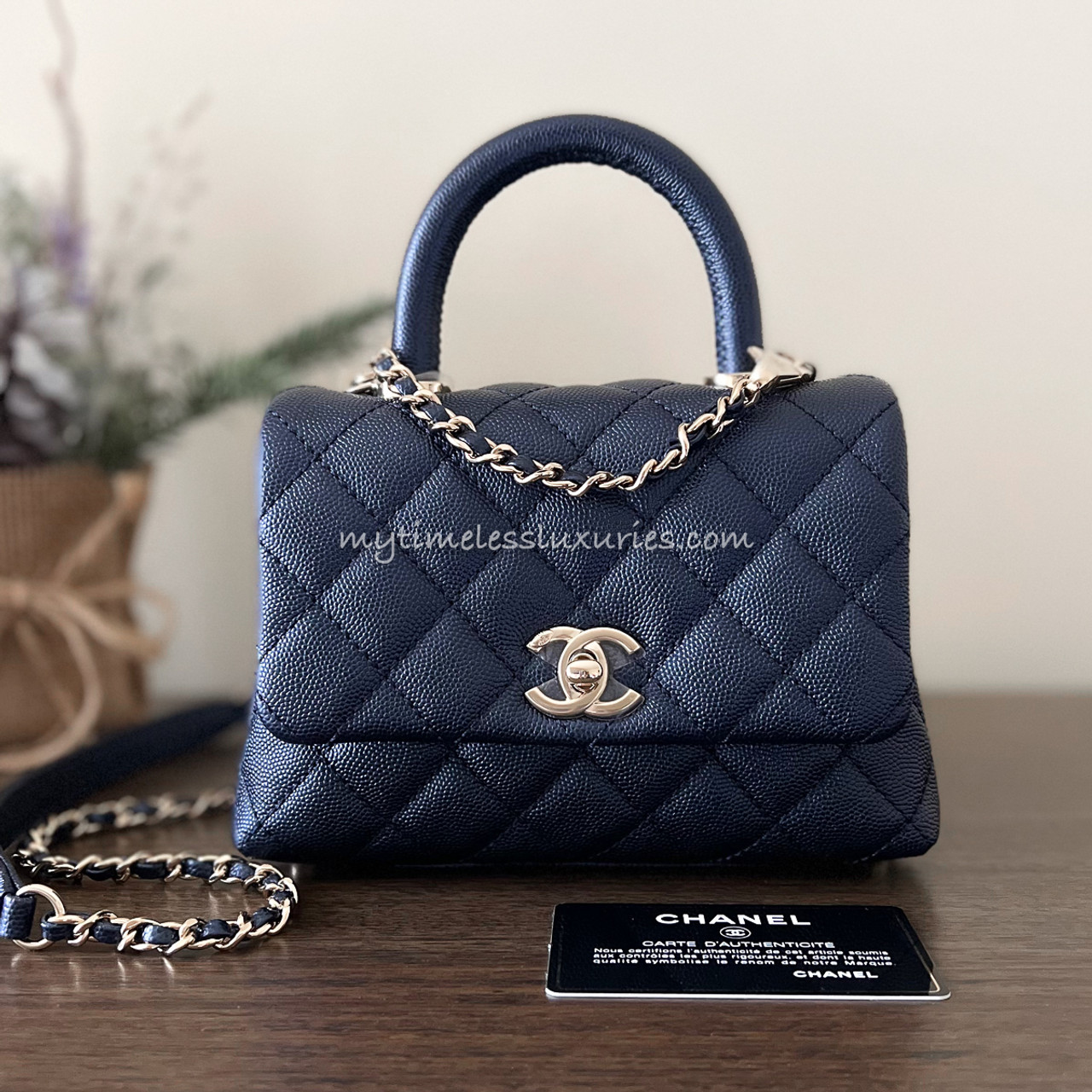 CHANEL 20K Iridescent Dk Blue Mini Coco Handle *New - Timeless