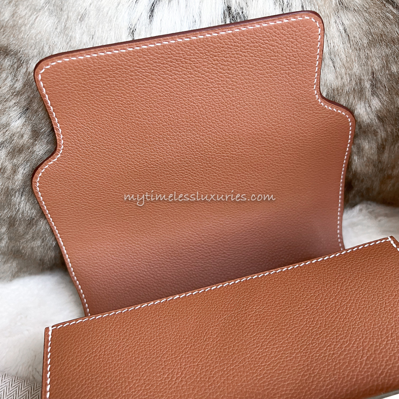 【Gold金具】HERMES ロウリス カーフスキン スリム ウォレット HERMES Roulis Mini Gold Evercolor PHW Z *New - Timeless Luxuries
