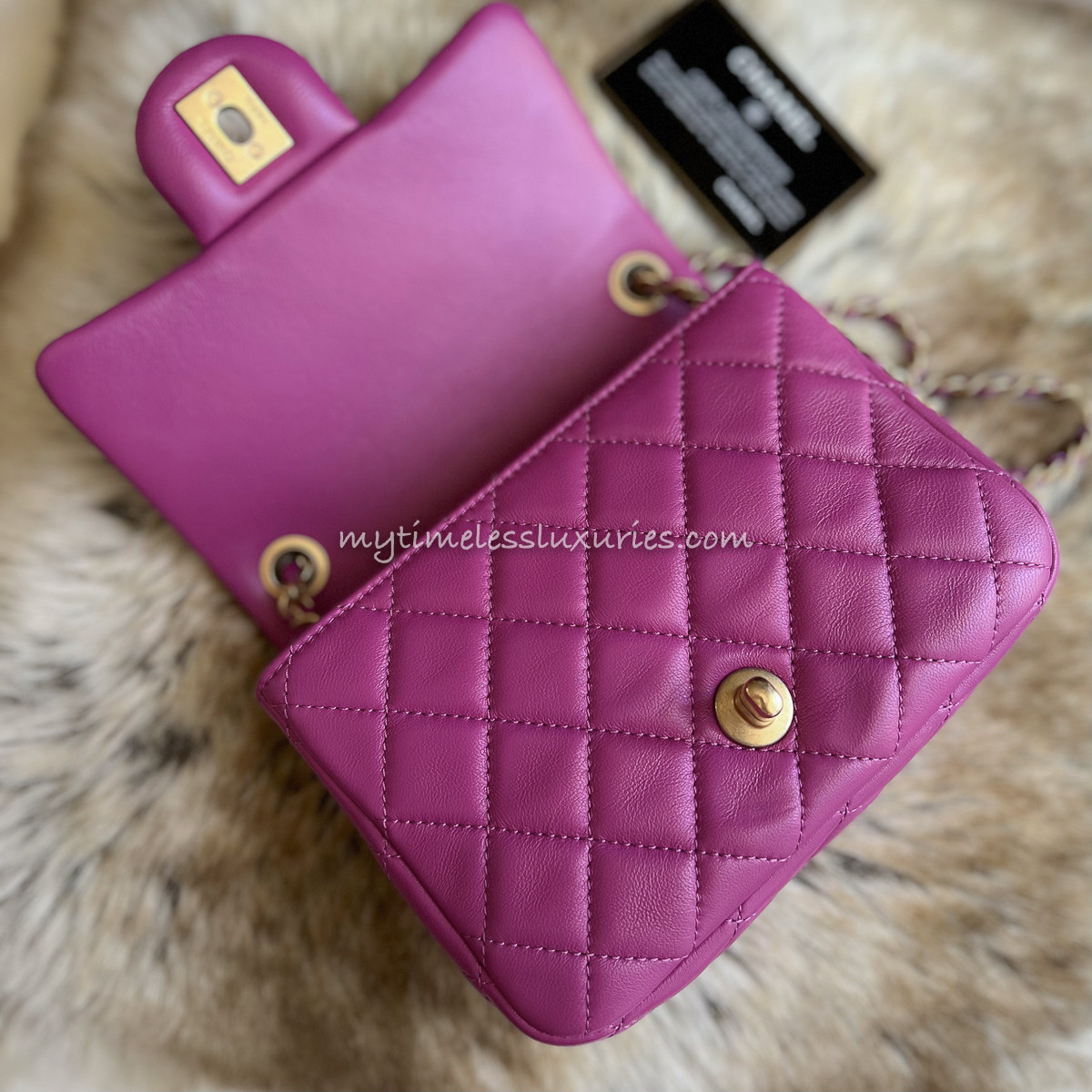 CHANEL 21C Purple Pearl Crush Square Mini Aged Gold Hw - Timeless