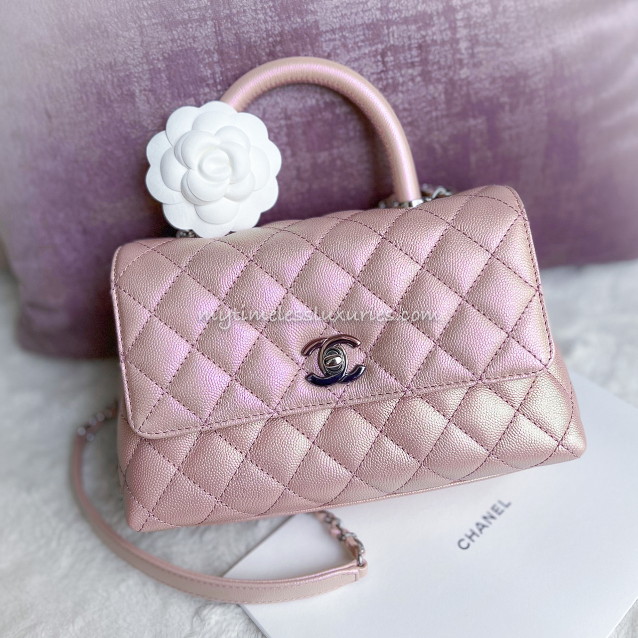 CHANEL 21K Iridescent Pink Small Mini Coco Handle New Timeless Luxuries