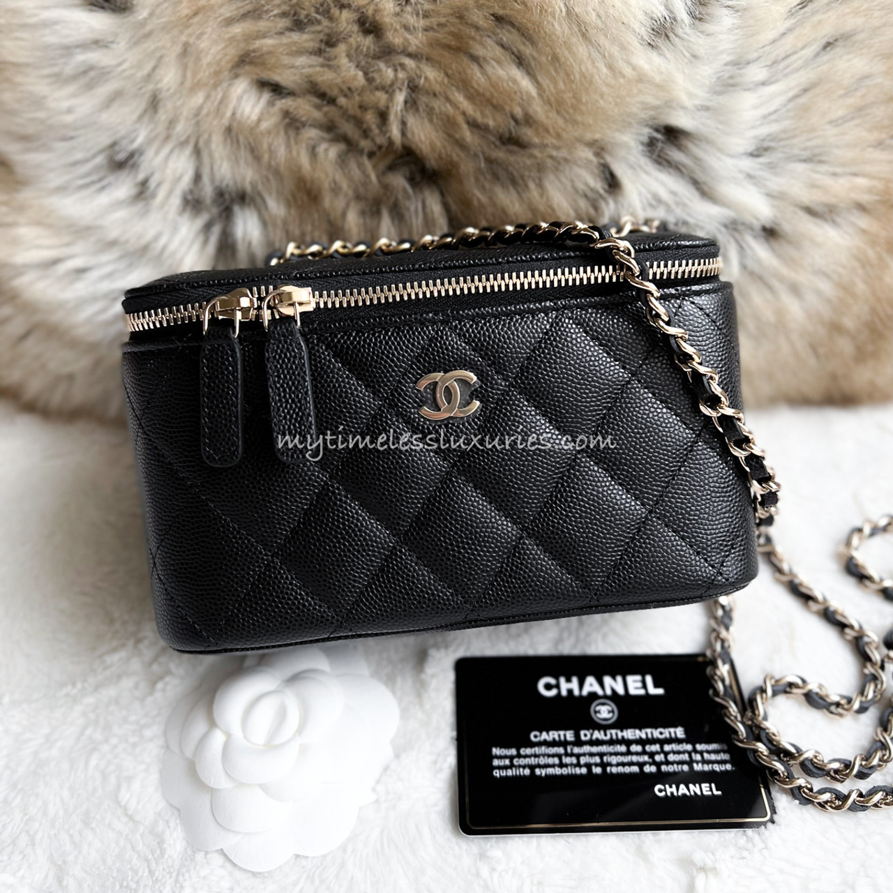 New in Box Authentic CHANEL Mini Vanity Case Bag Handbag Black Caviar LGHW  Calf