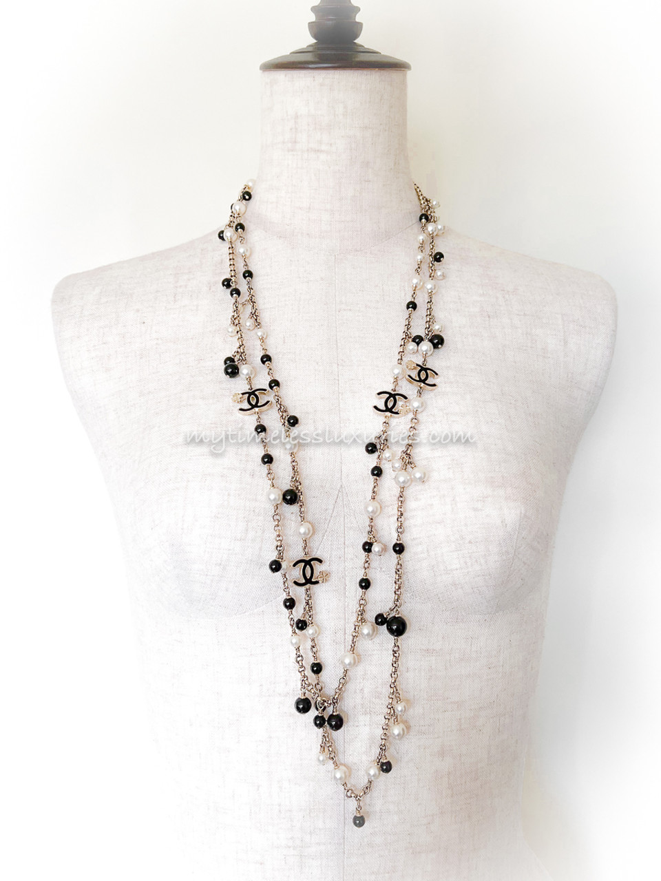Chanel SilverBlack Crystal CC Necklace w Pearl Detail  Mine  Yours