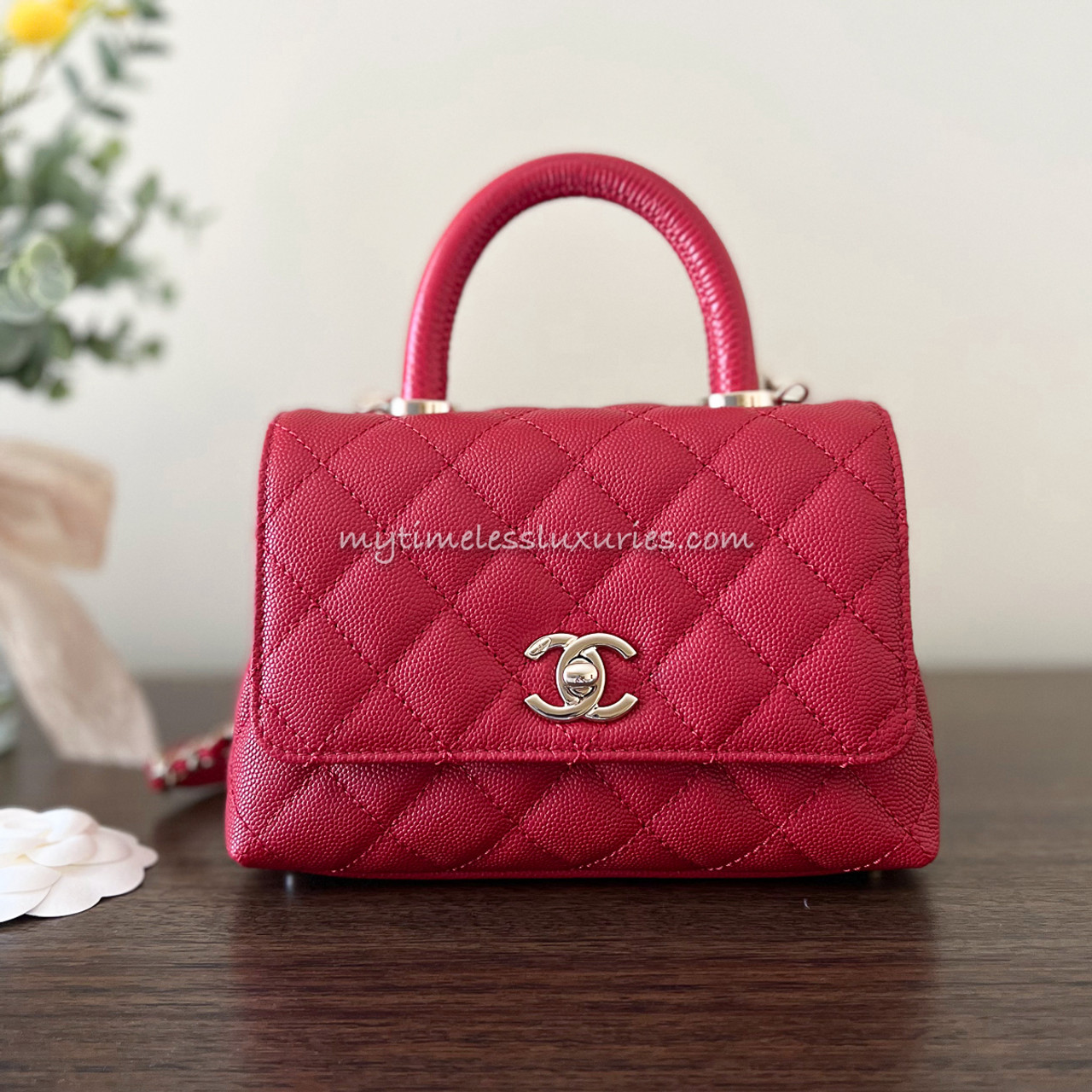 Chanel Caviar Coco Handle Small Flap Bag Red