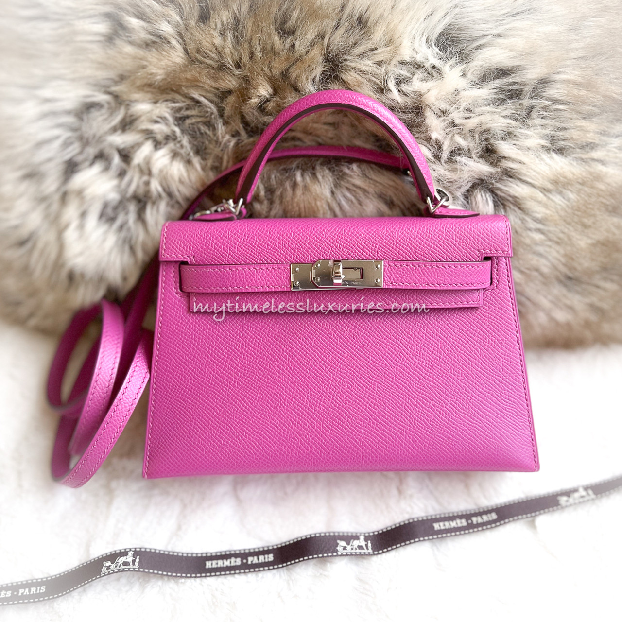 Hermes Mini Kelly 20 Magnolia Pink Purple Epsom Leather Palladium Hardware  NEW