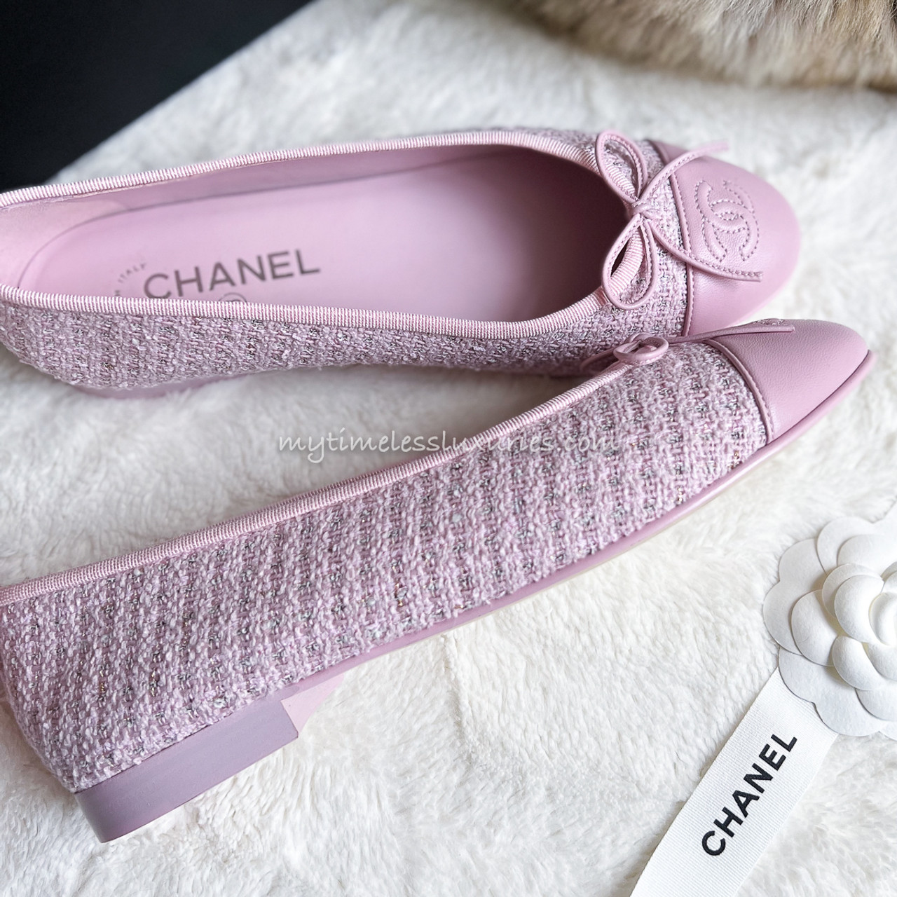 CHANEL 21S Pink Tweed Ballerina Flats 38.5 *New - Timeless Luxuries