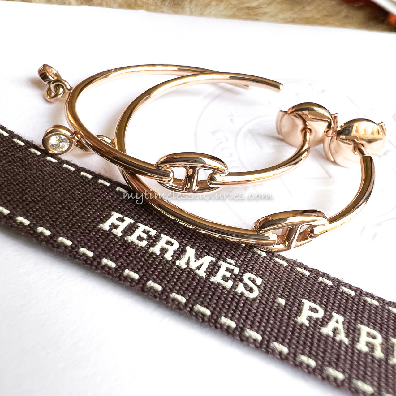 HERMES Chaine d'Ancre Enchainee Earrings 18K RG Diamonds
