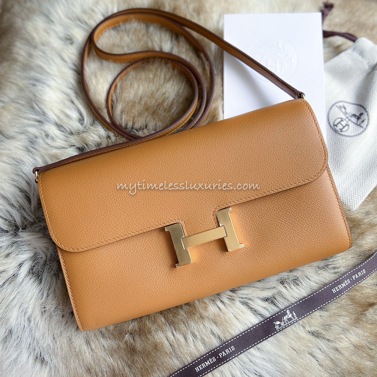 HERMES 2022 Constance Long To Go Caramel Evercolor GHW - Timeless