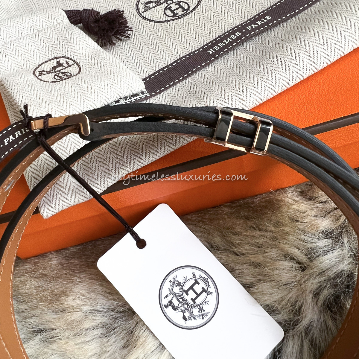 HERMES Pop H 15 Belt Black Epsom Rose Gold Hw 80 *New 