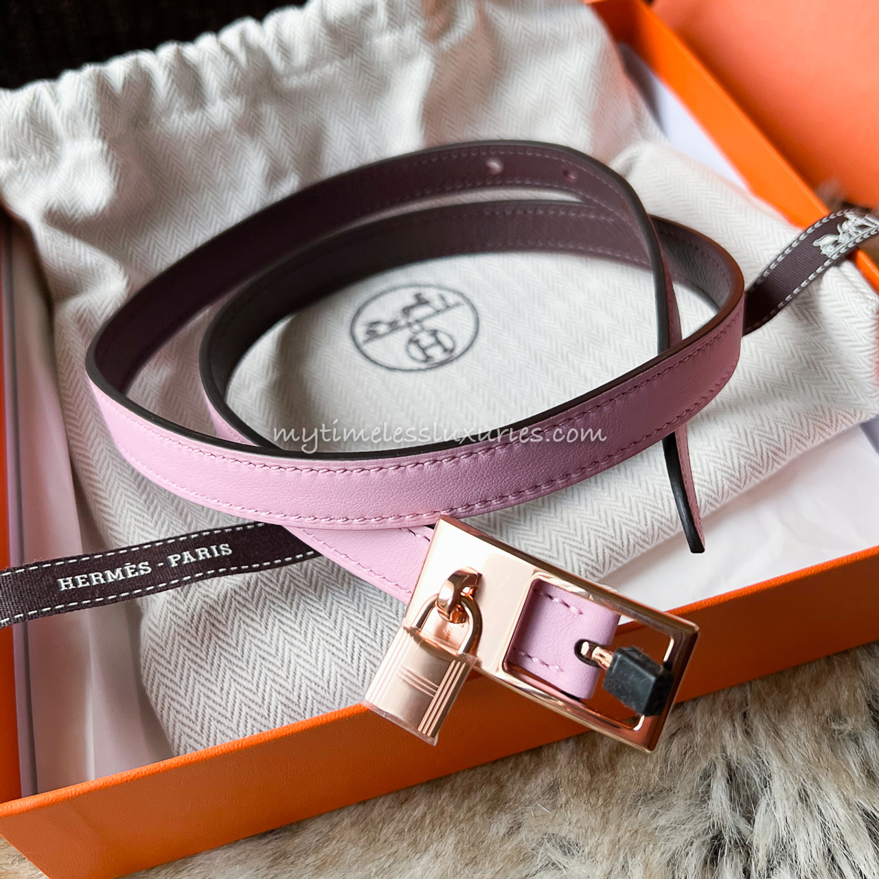HERMES Lucky 15 Reversible Belt Mauve Sylvestre/ Rouge Sellier *New -  Timeless Luxuries