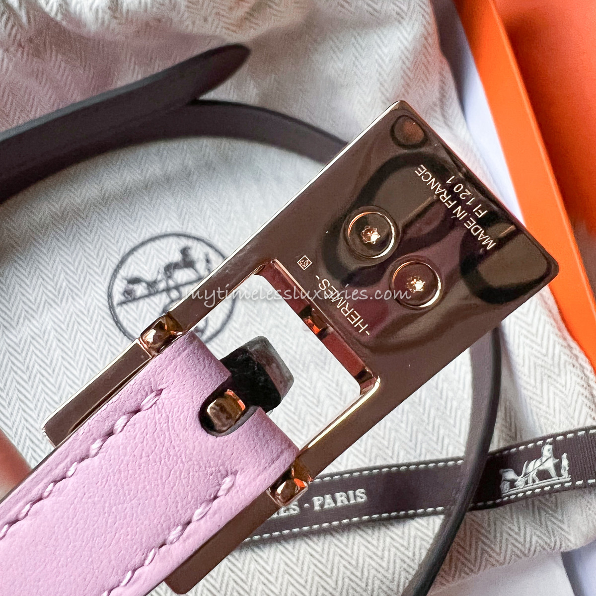 HERMES Lucky 15 Reversible Belt Mauve Sylvestre/ Rouge  display picture 2