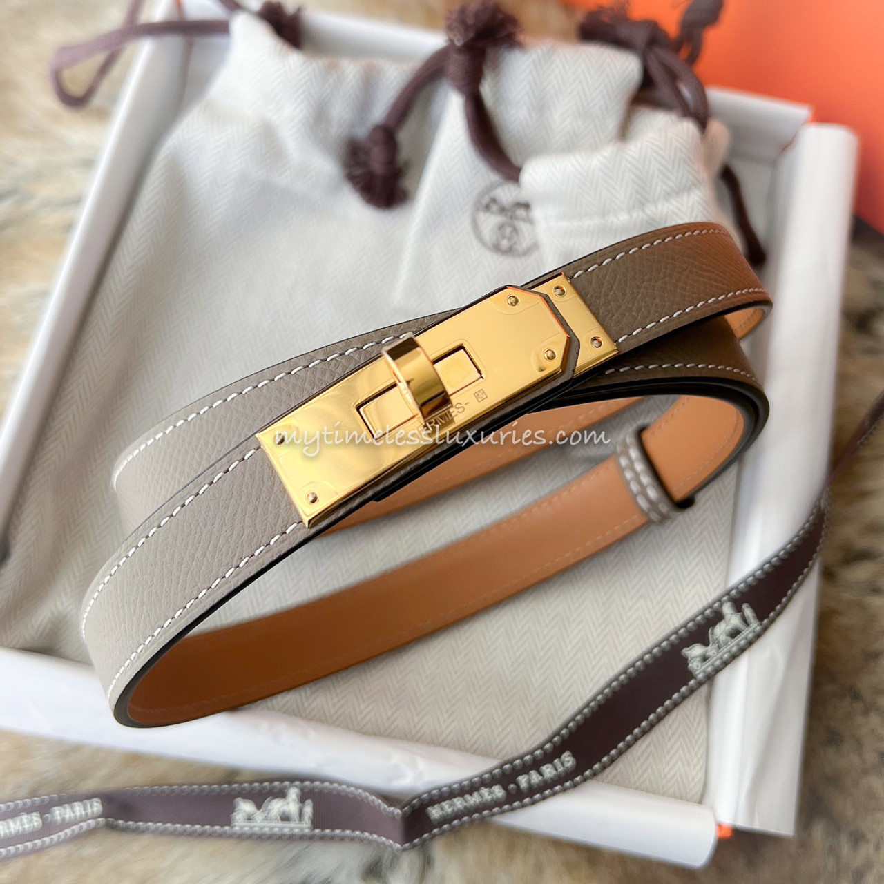 Hermes Kelly Belt Adjustable Size - Etoupe Color - Gold Hardware - Brand  New