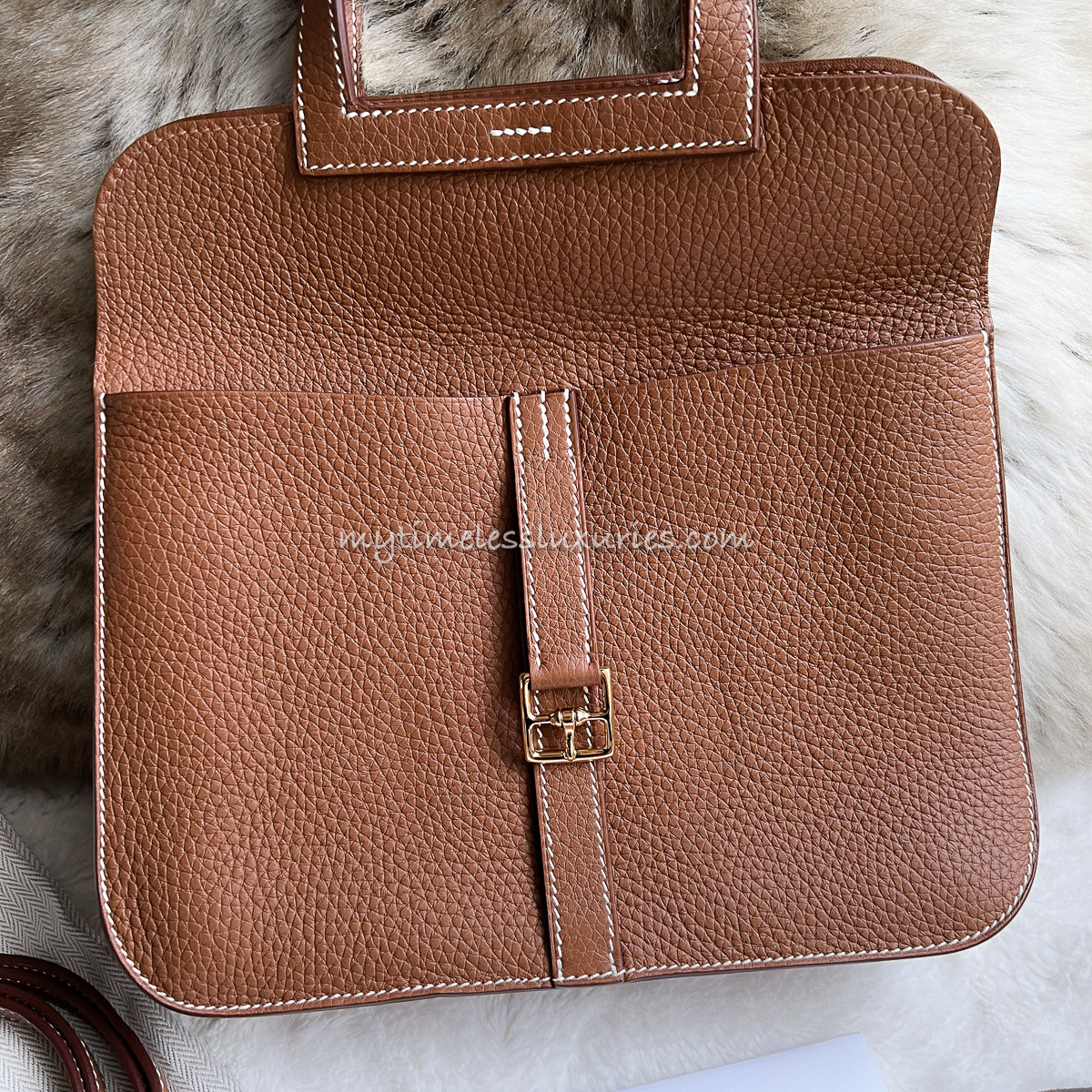 HERMES Halzan 25 Gold Clemence GHW Z - Timeless Luxuries