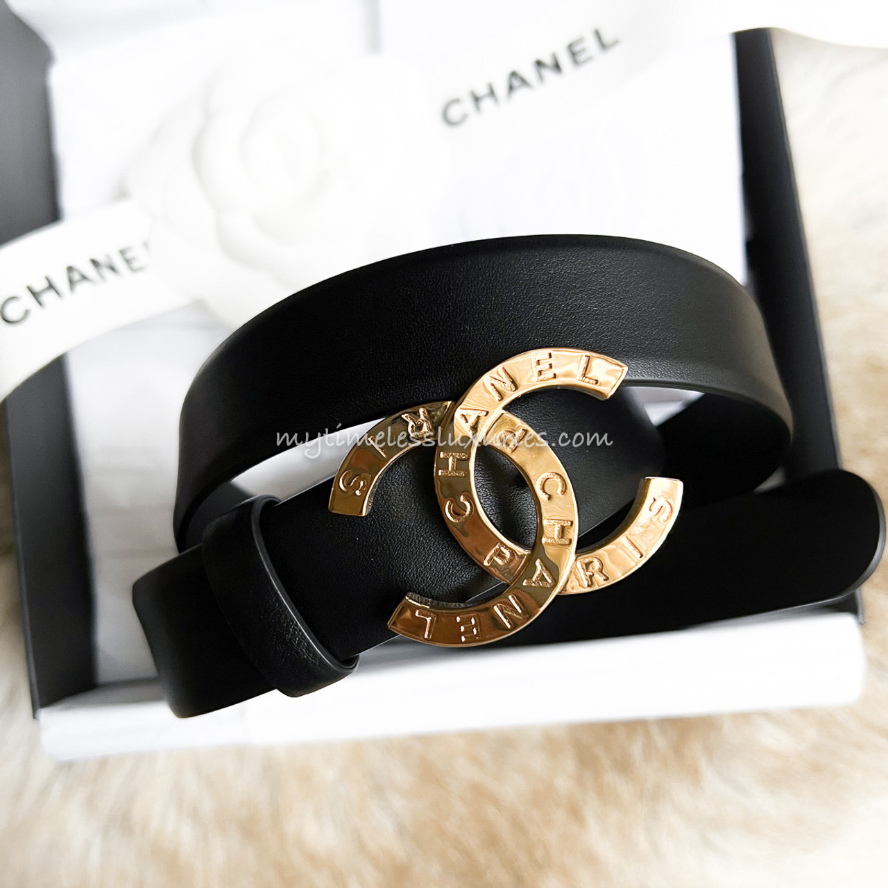 CHANEL 20A CC Logo Belt Gold/ Black 75 *New - Timeless Luxuries