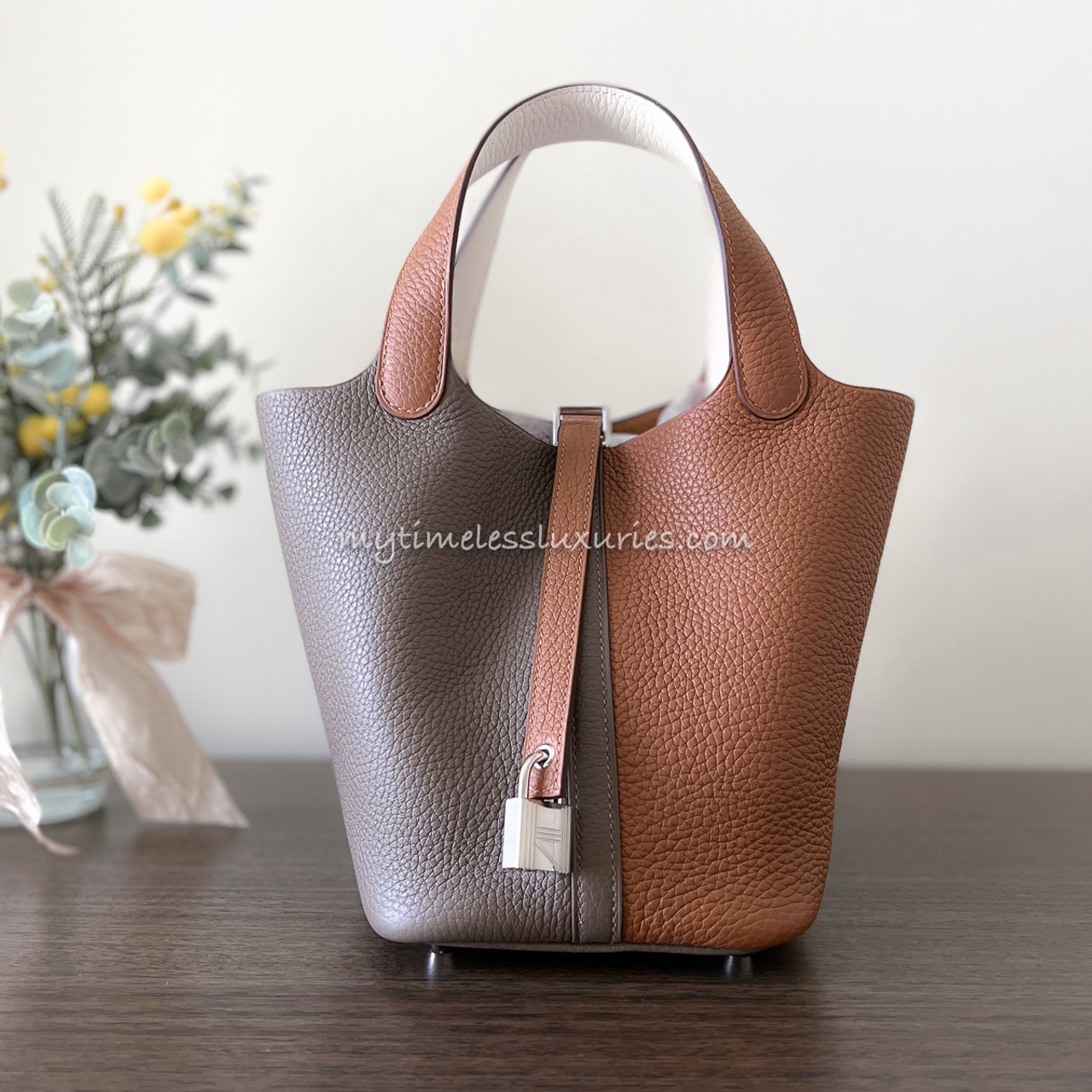 Hermes Etoupe Taurillon Clemence Leather Picotin Lock 18 Bag Hermes