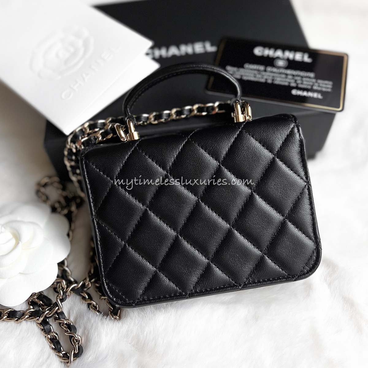 CHANEL 21K Micro Flap Bag w/ Top Handle & Chain - Timeless Luxuries
