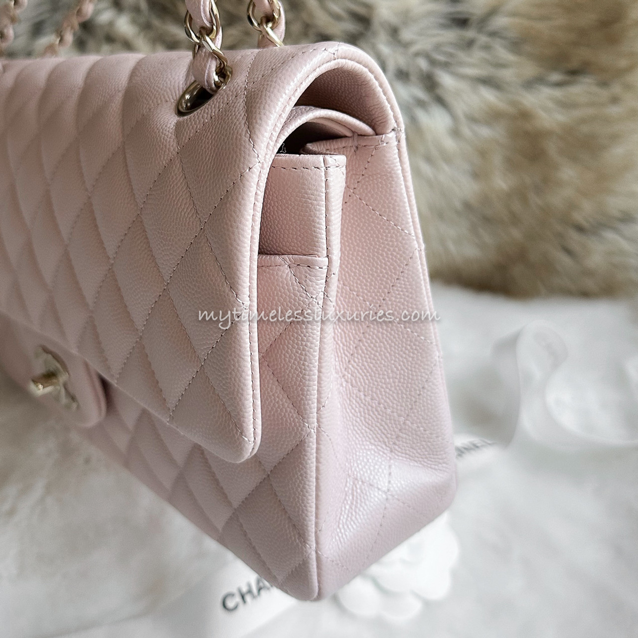 CHANEL 21C Rose Clair Caviar Classic Flap Lt Gold Hw New Timeless Luxuries