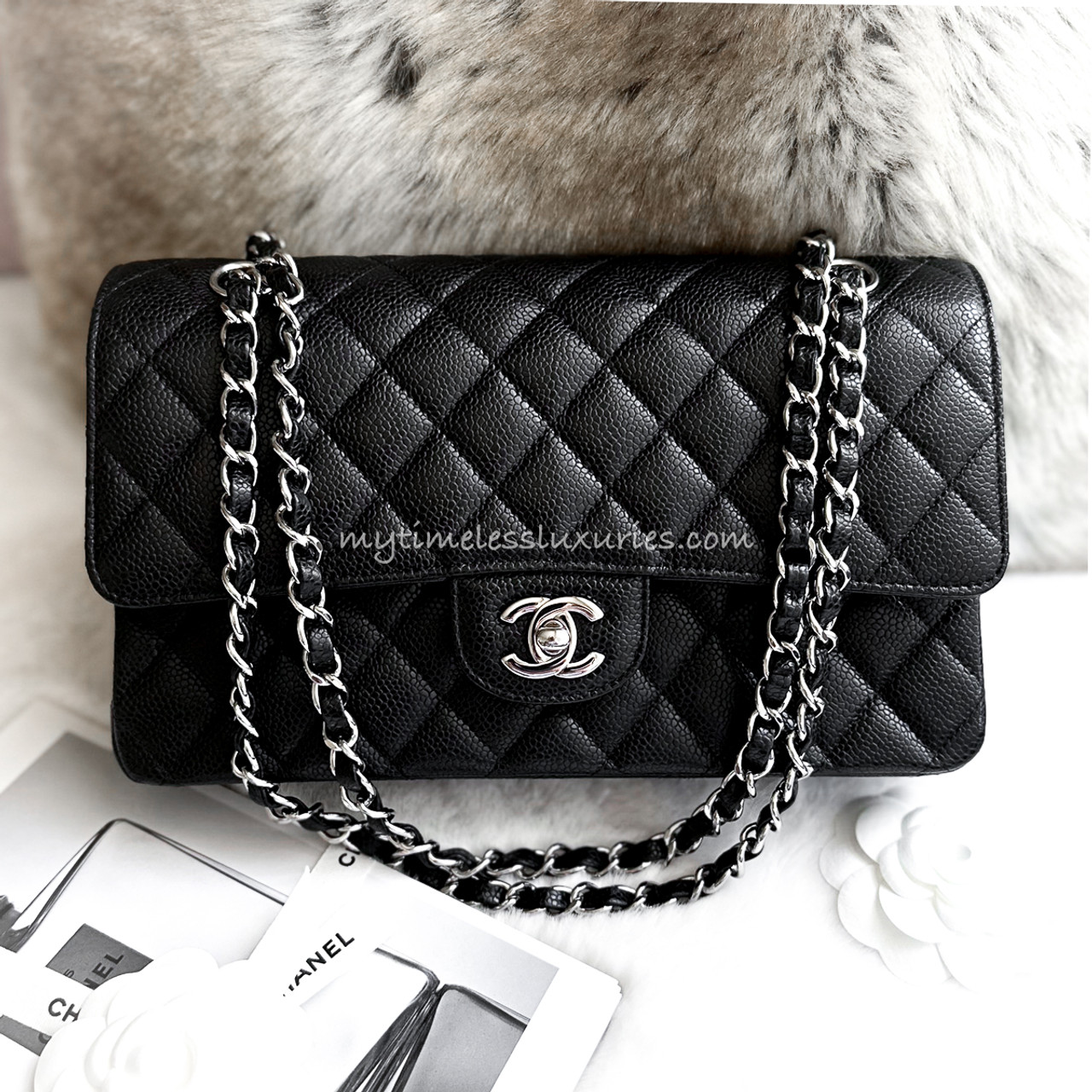 Chanel Classic Double Flap Quilted Caviar Silver-tone Medium Black - US