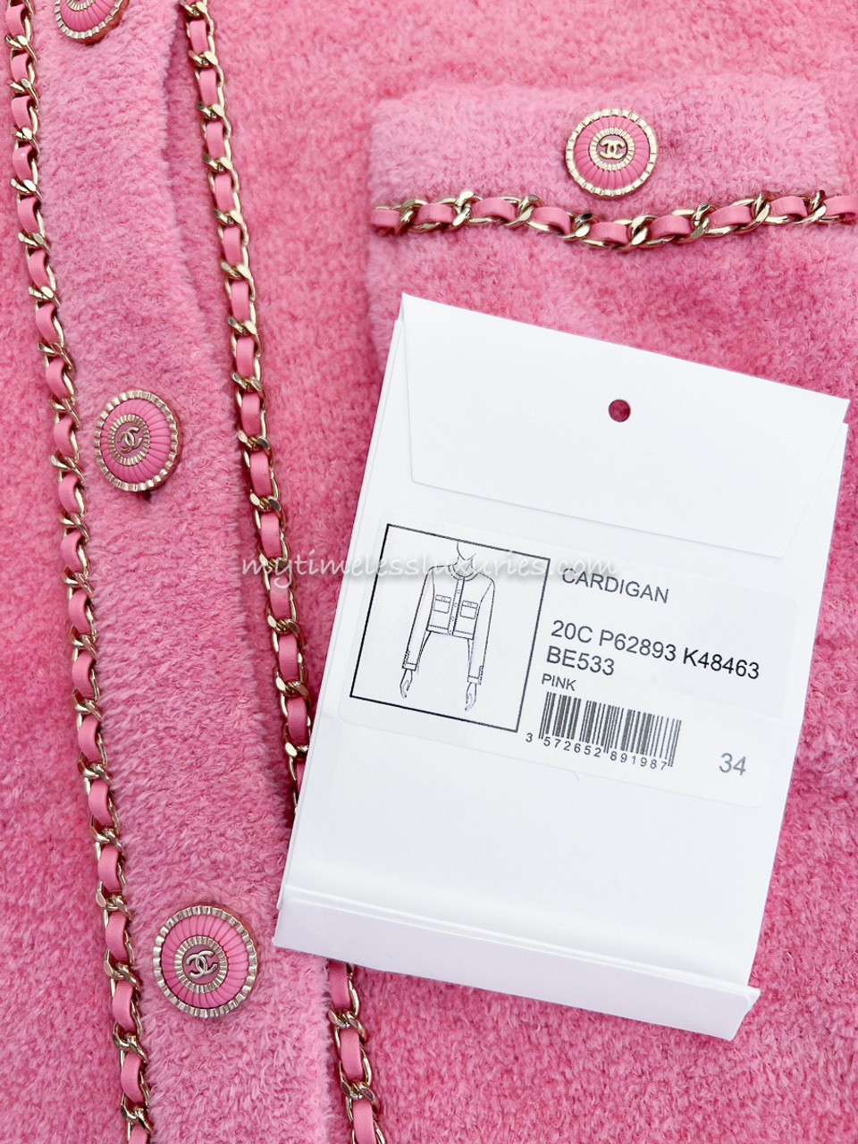 CHANEL 20C Chain Embellished Cardigan 34 FR Pink - Timeless
