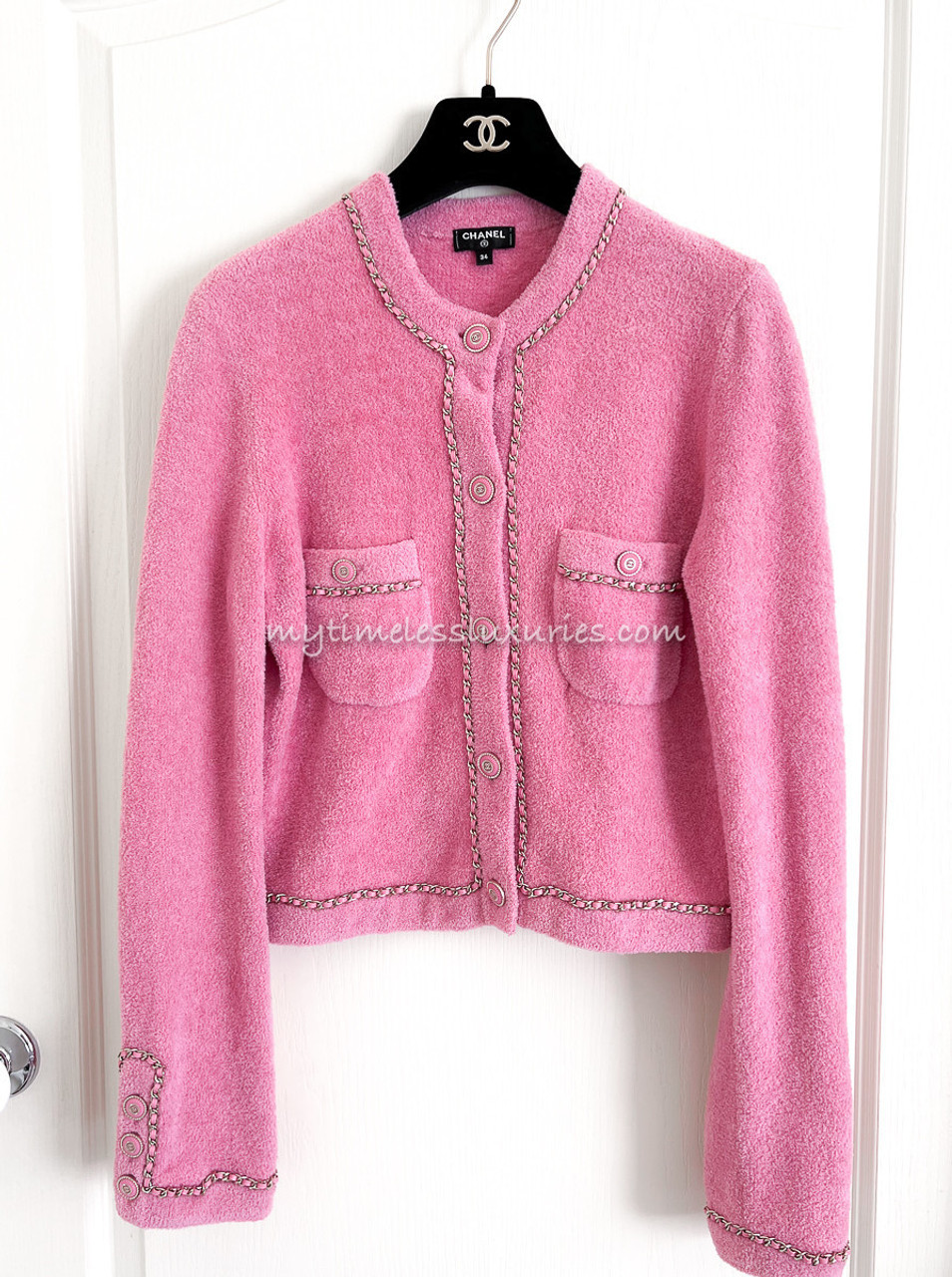 1995 Chanel Pink Cashmere Cardigan Sweater WChanel Logo Buttons and Black  Trim  Fashion outfits Clothes Fashion