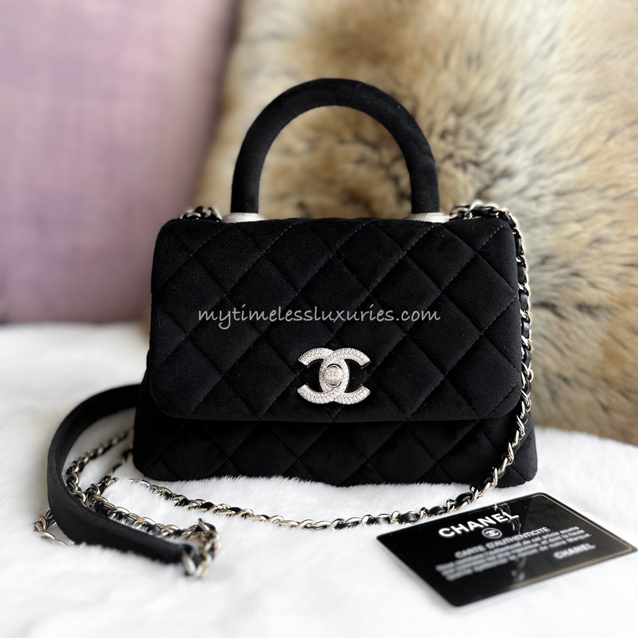 Chanel Velvet Strass Extra Mini Coco Handle Flap Bag - Black