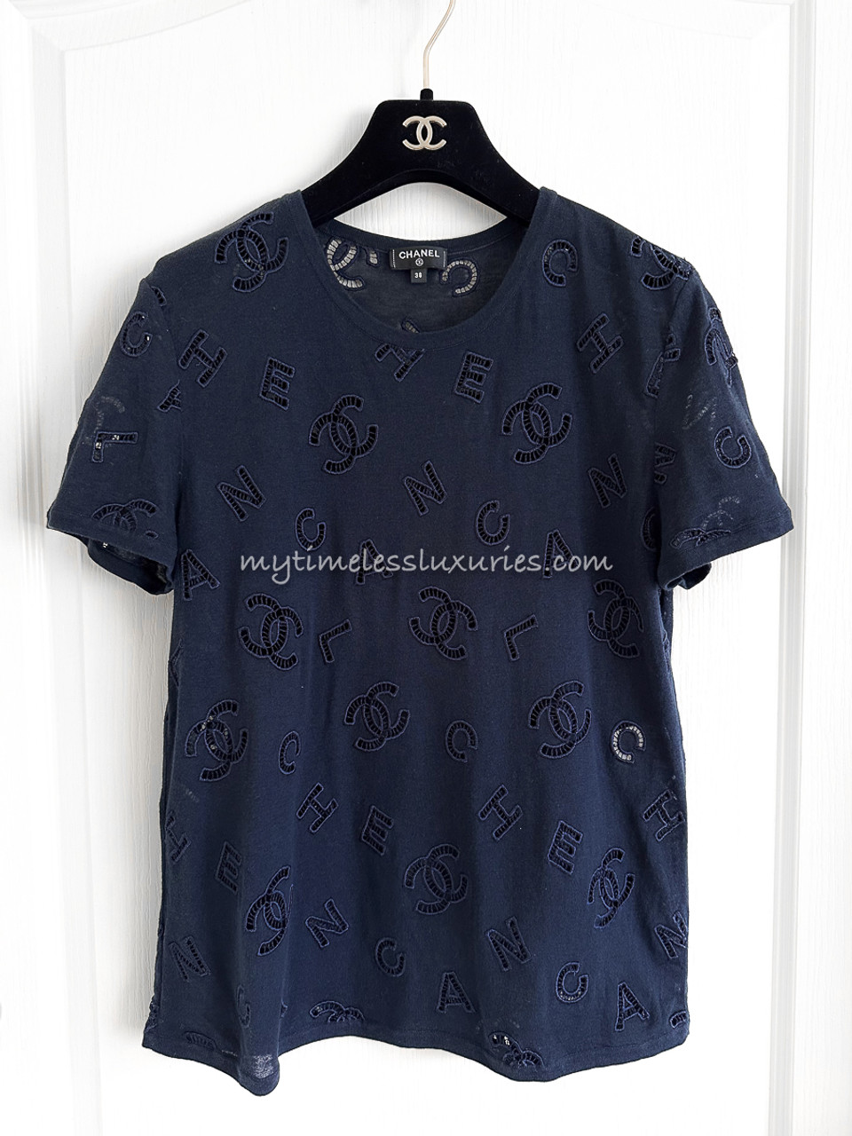 CHANEL 20C Logo T-Shirt 38 Navy - Timeless Luxuries