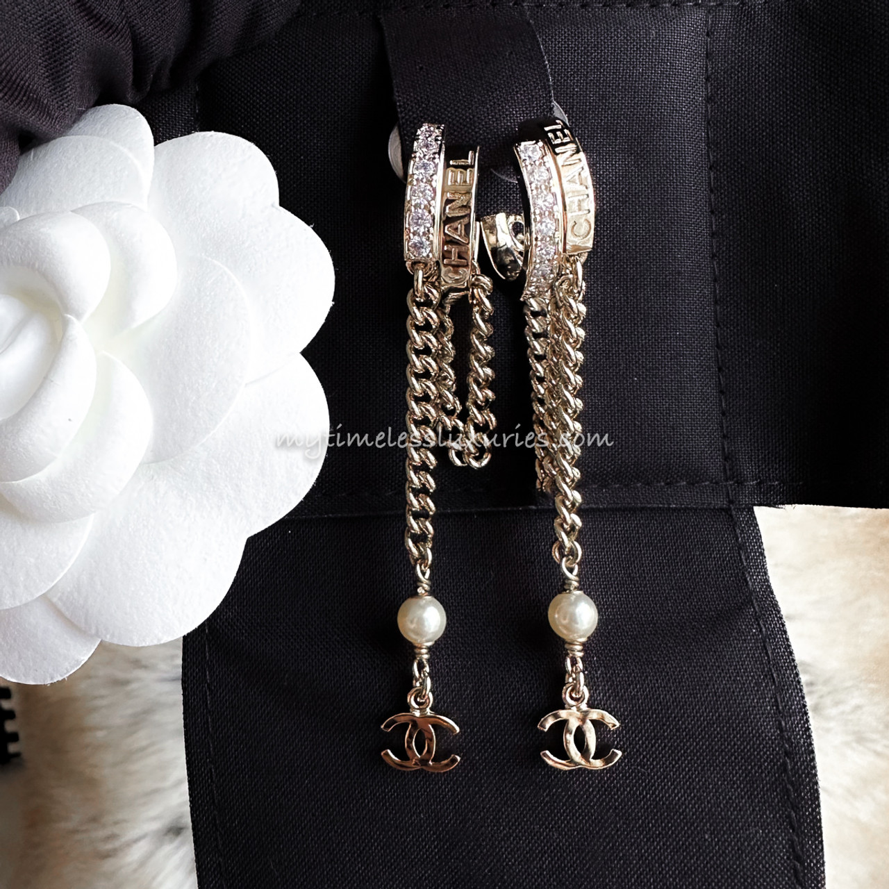 CHANEL 22B Drop Earrings Crystals & Pearls *New - Timeless Luxuries