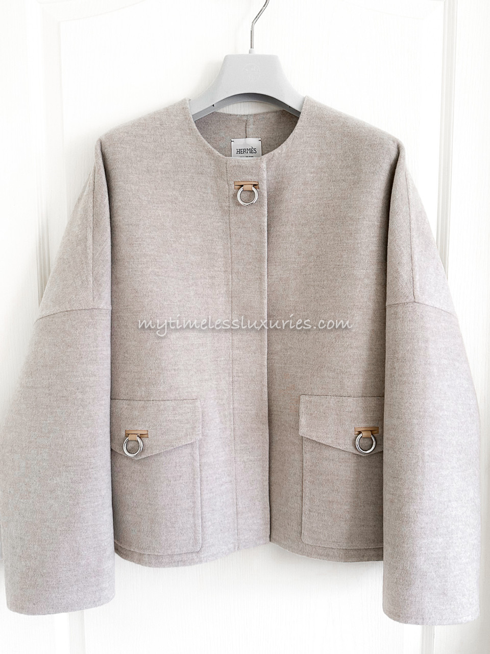 HERMES 2023 Double Face Cashmere Jacket 36 Beige Glaise *New 