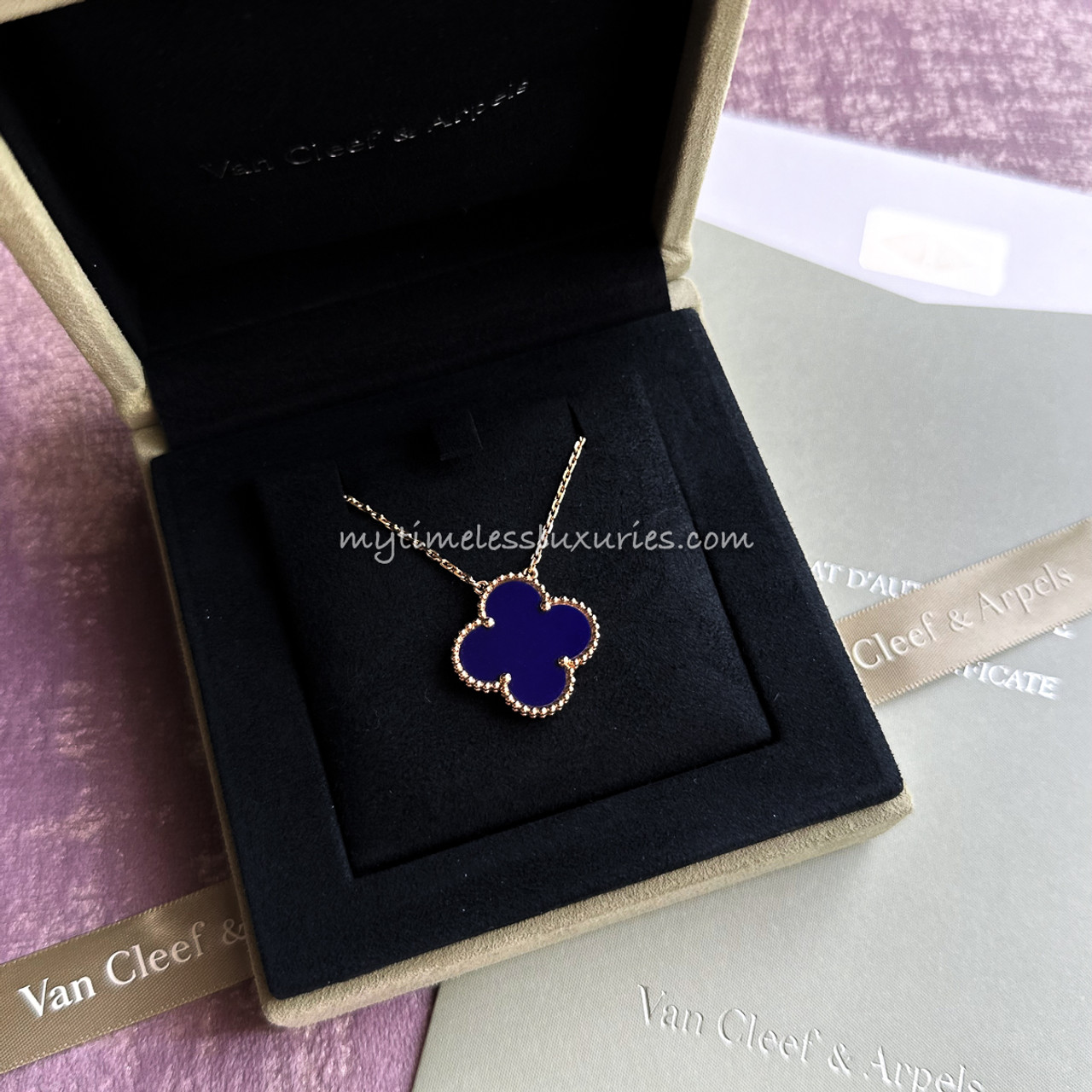 Van Cleef Vintage Alhambra 10-Motif Necklace Blue Agate YG SKC1355 –  LuxuryPromise