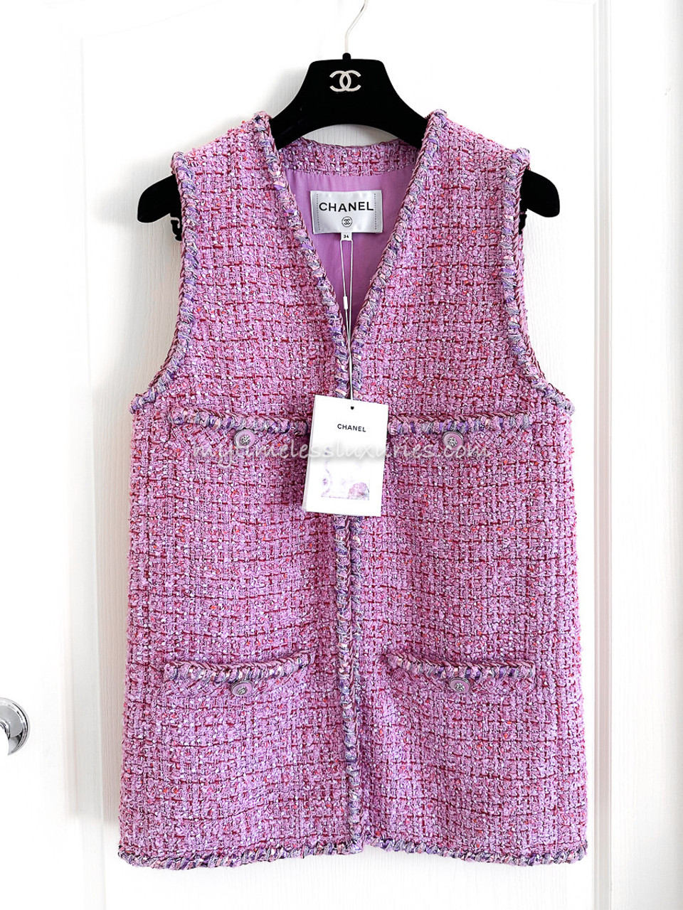 CHANEL 22P Tweed Vest 34 Pink/ Lt Purple/ Red *New - Timeless Luxuries