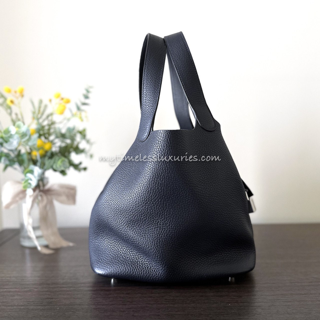 HERMES◆Picotan Lock 22 Casaque Black/Blue◆ HERMES Picotin Lock 22 Bleu Nuit Clemence PHW - Timeless