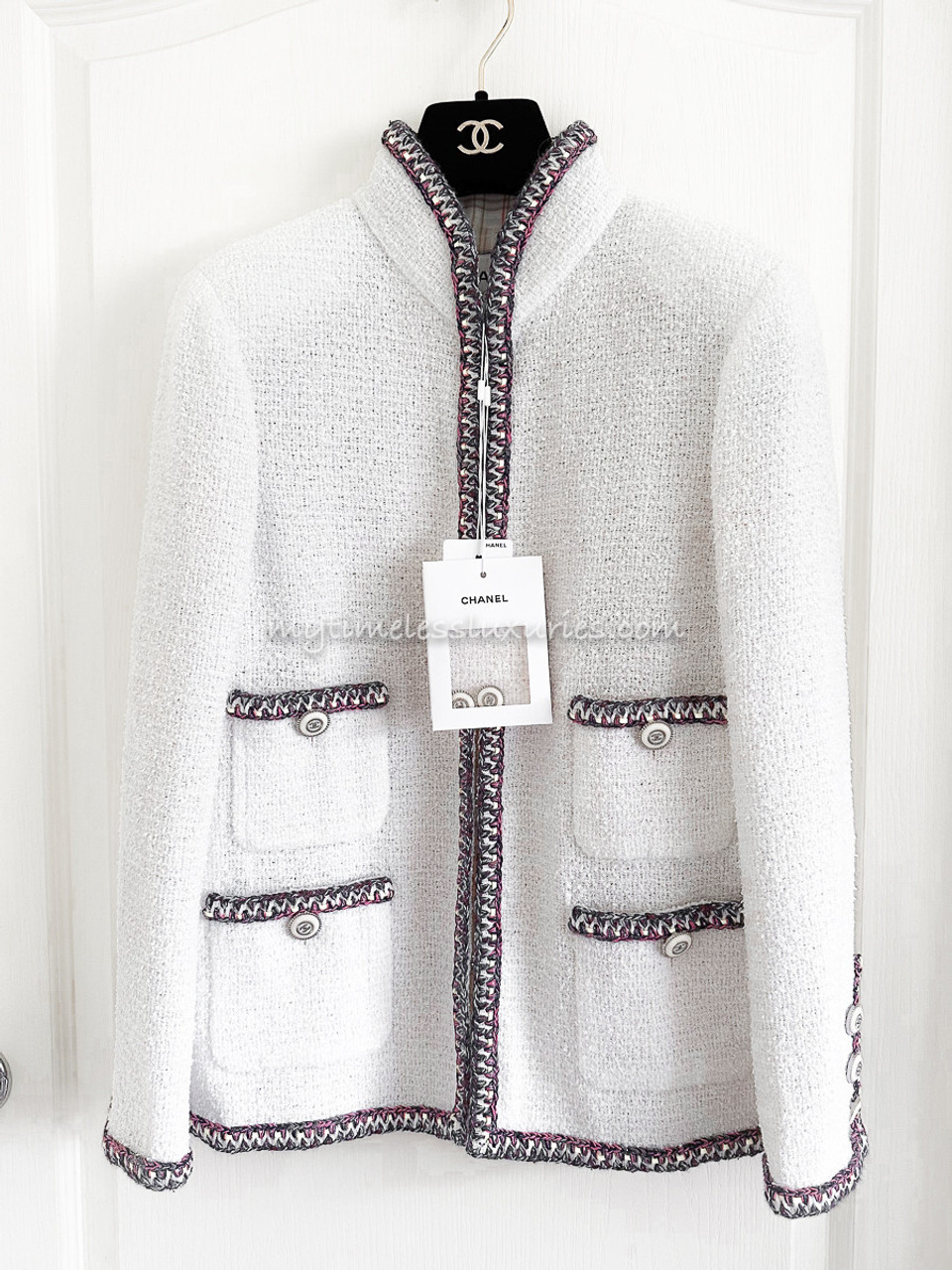 Chanel OffWhite Contrast Braid Trim Bouclé Jacket  Chanel  ArtListings