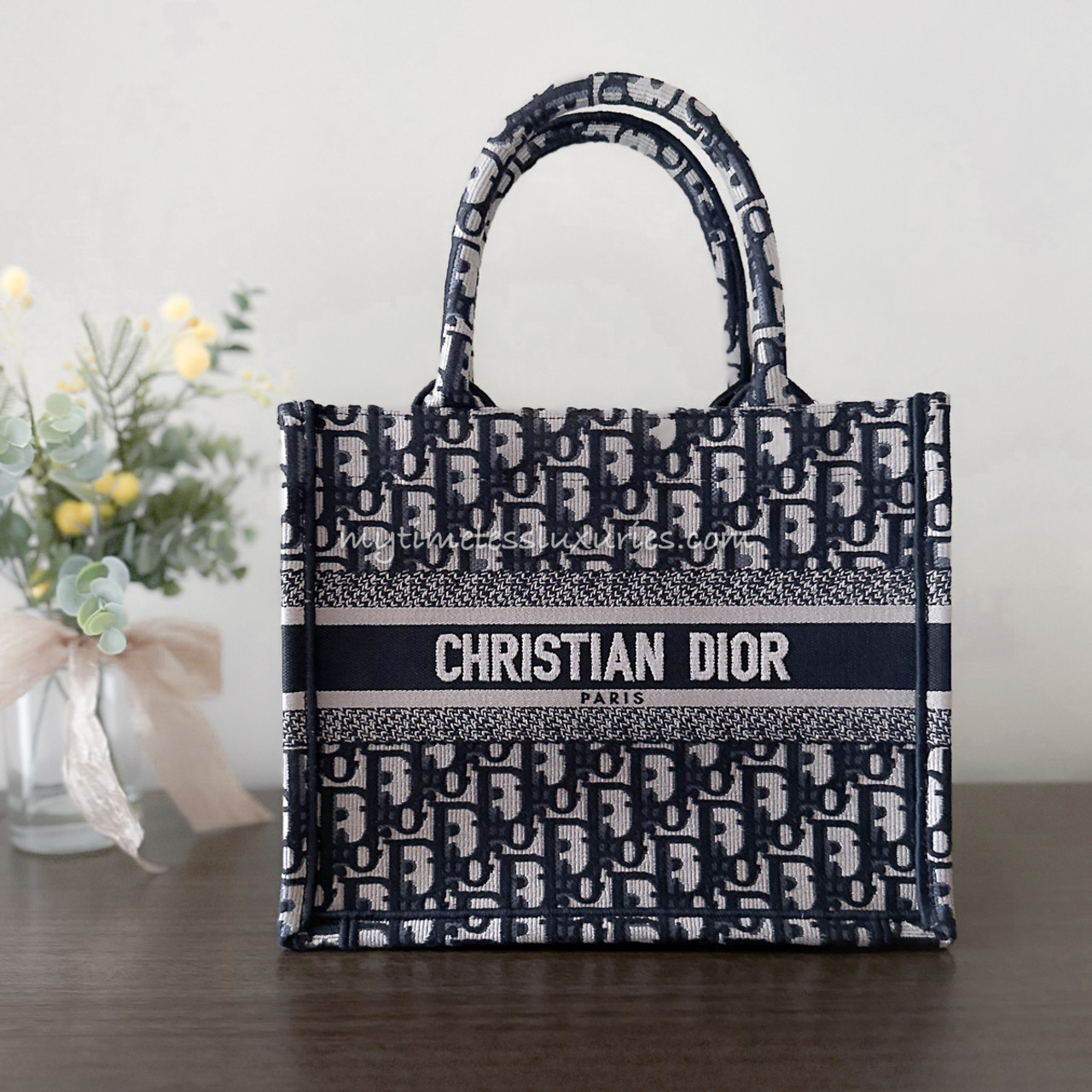 DIOR Small Book Tote Blue Oblique Embroidery - Timeless Luxuries