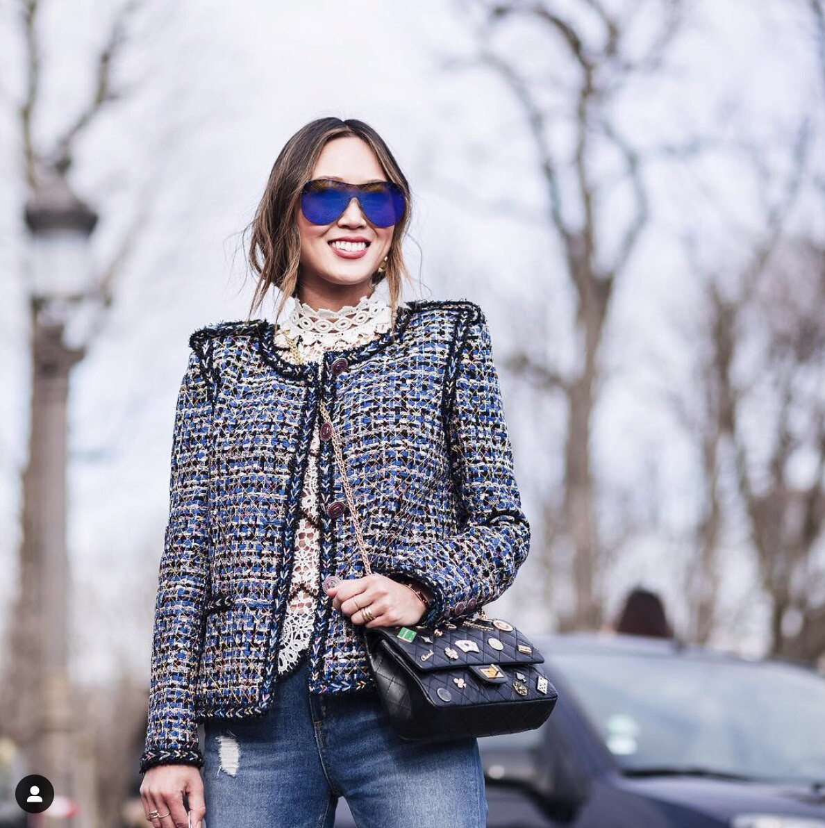 CHANEL 16P Tweed Jacket 34 Navy Blue/ Black Timeless Luxuries