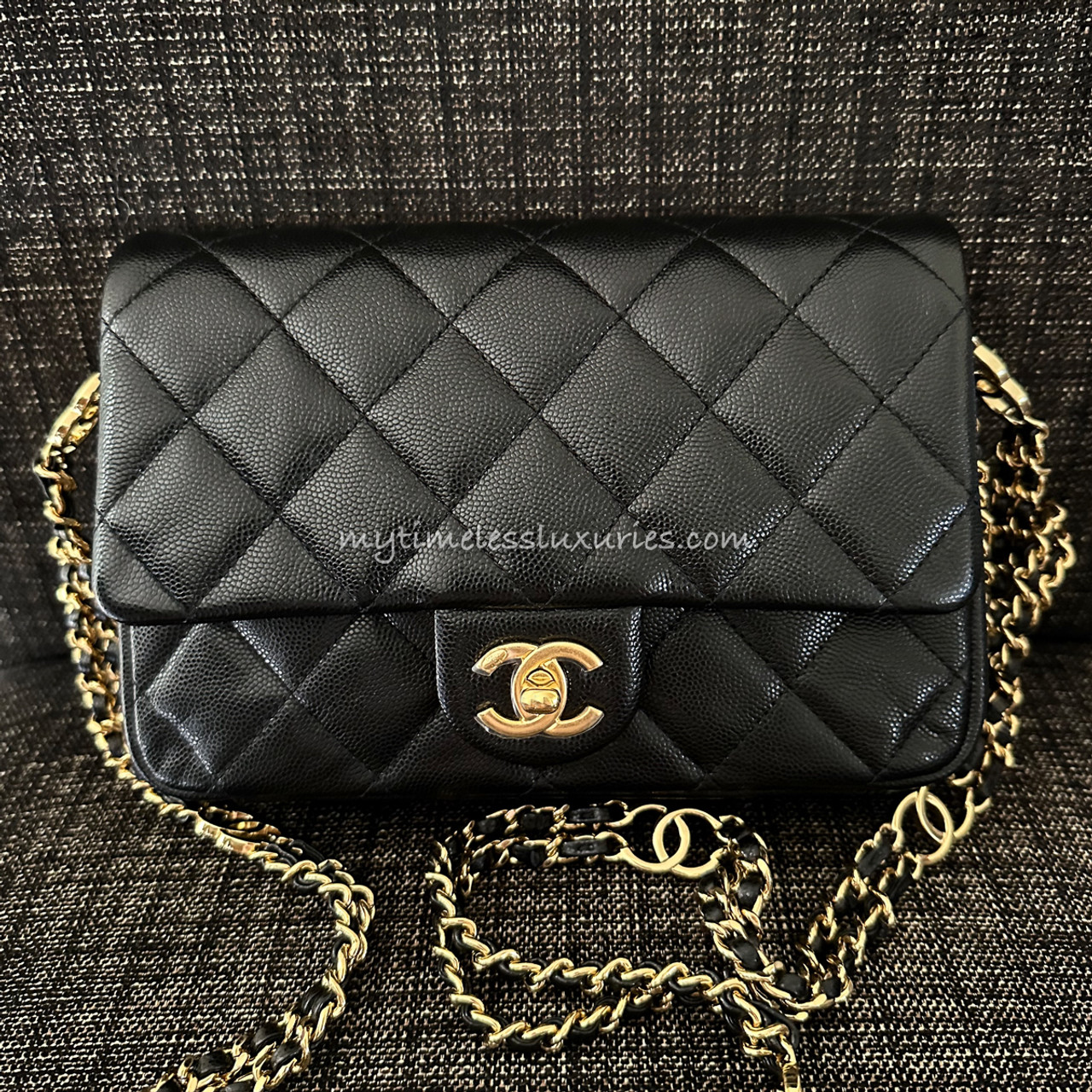 CHANEL 23C Black Caviar Crossbody Bag Gold CC HW CoCo YOU Grained Calfskin  Flap