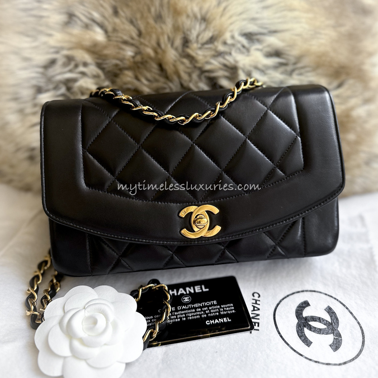 CHANEL Diana Chain Flap Shoulder Crossbody Bag Black Quilted Lamb For Sale  at 1stDibs