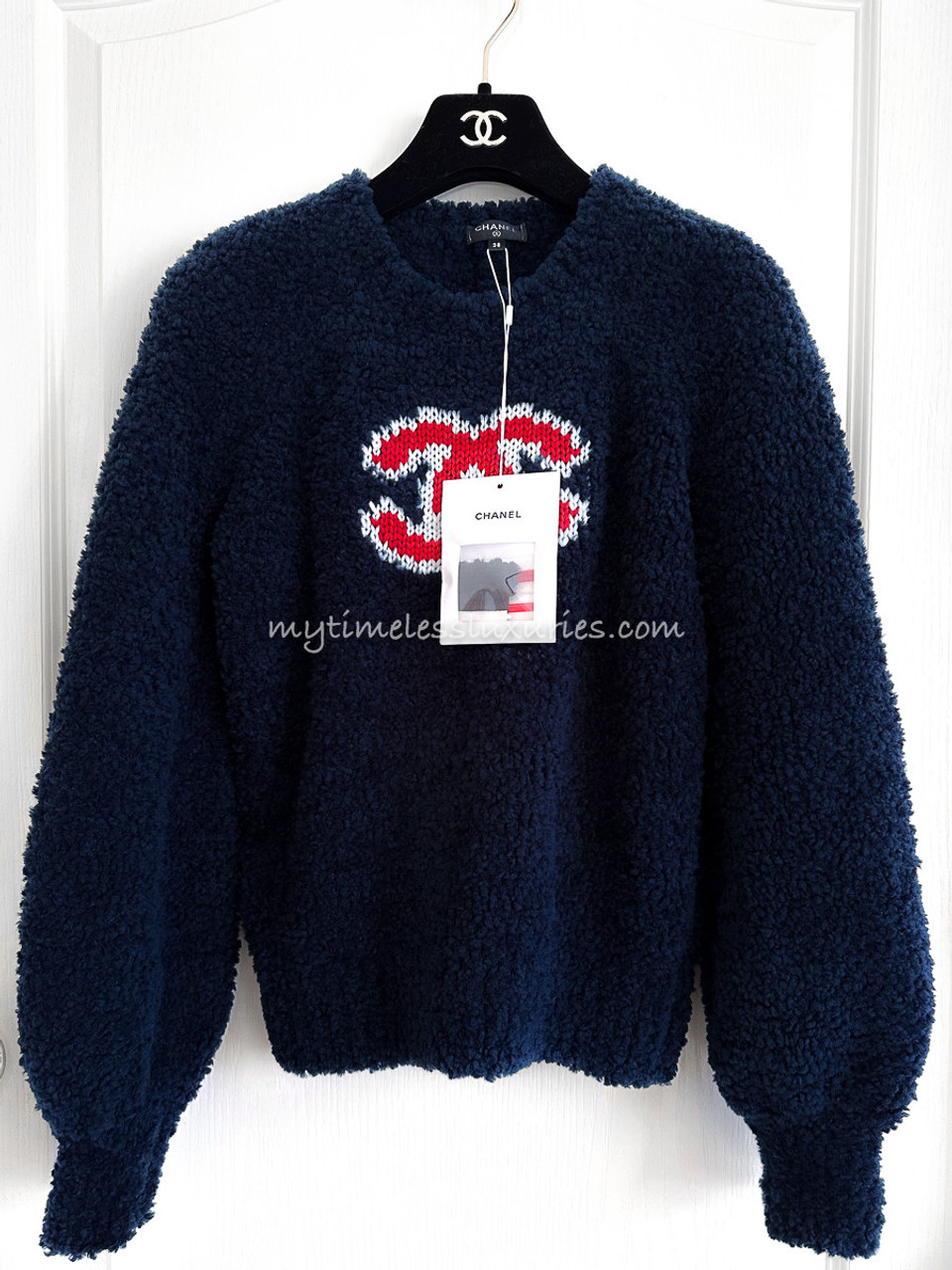 CHANEL 19K CC Teddy Sweater 38 Navy *New - Timeless Luxuries