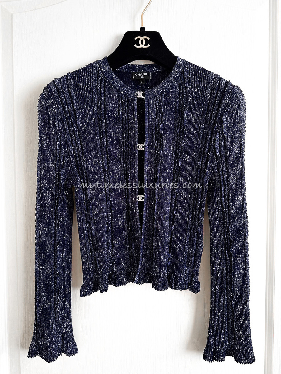 CHANEL 23P Cardigan Pearl CC 36 Navy *New - Timeless Luxuries