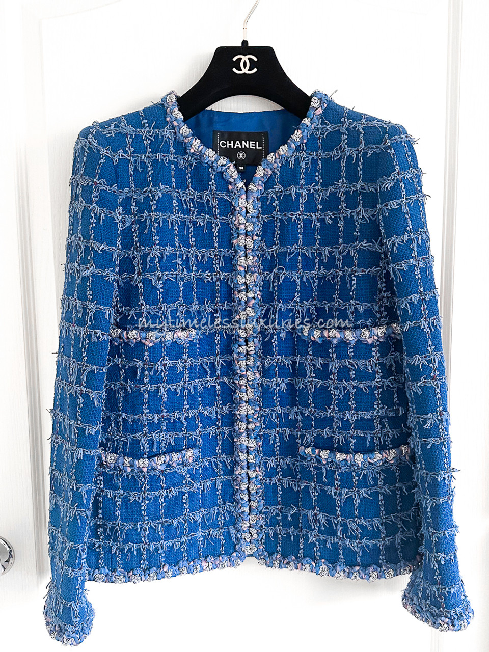 CHANEL 23C Runway Blue Tweed Jacket 38 - Timeless Luxuries