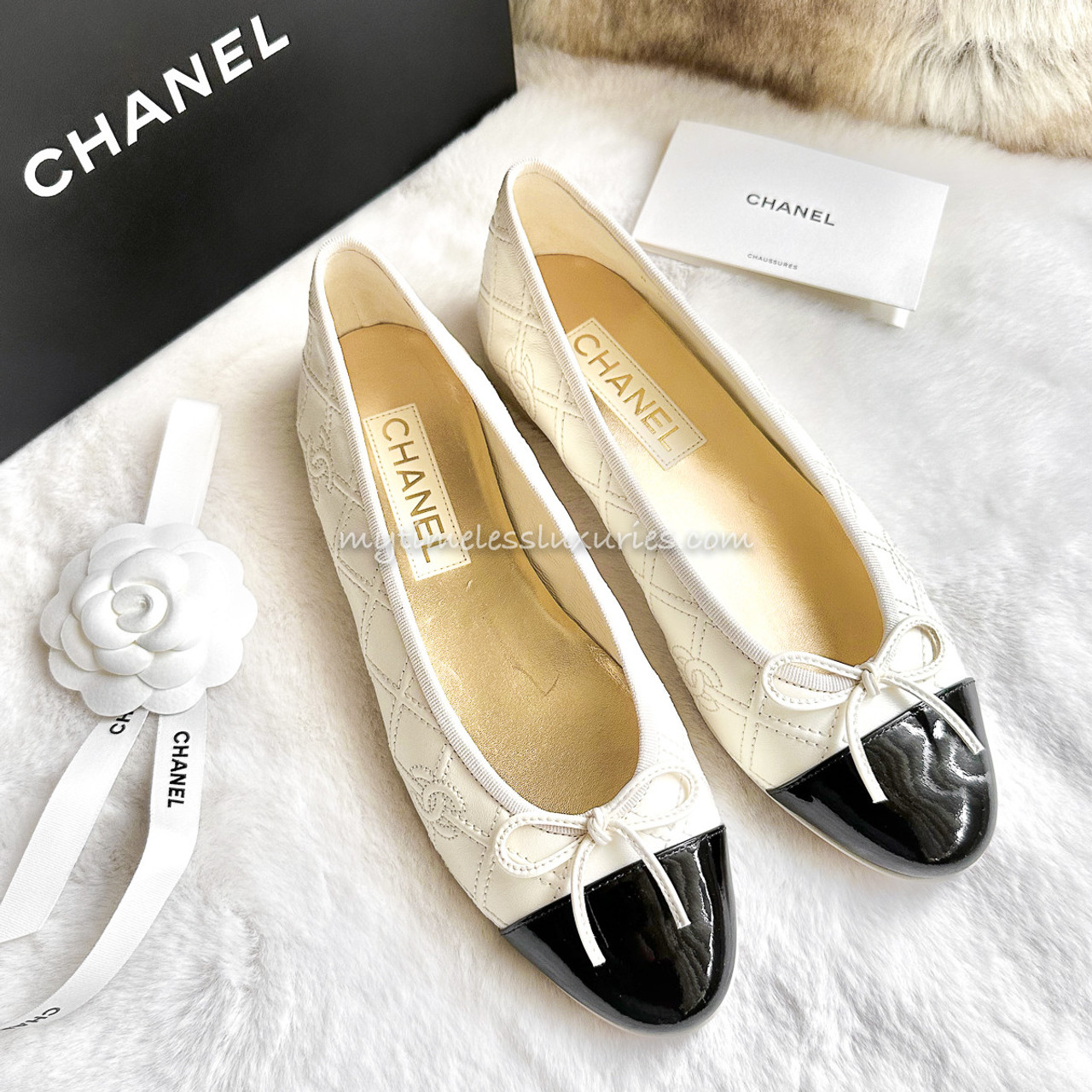 Chanel light gold quilted ballerina shoes