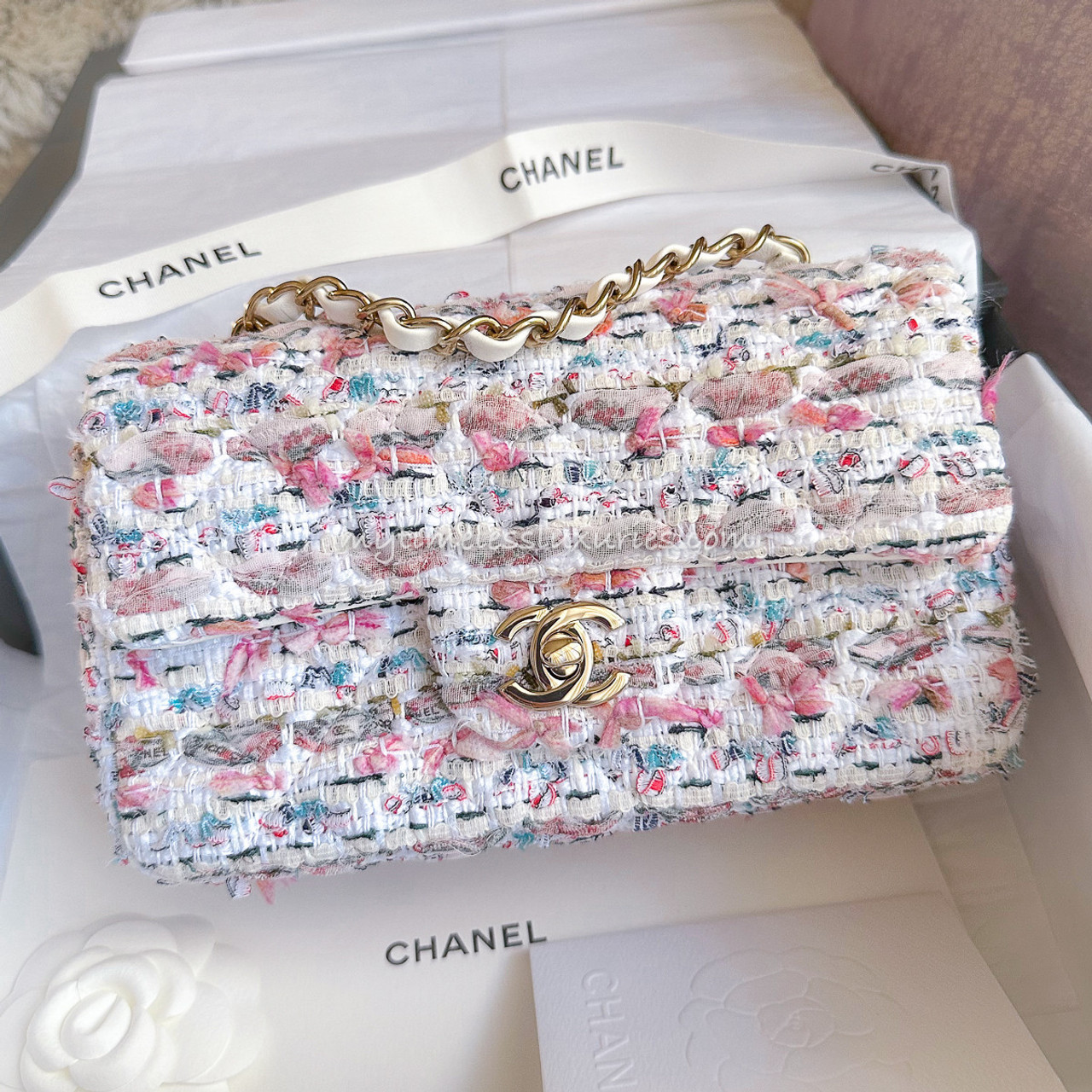 CHANEL 23C Ribbon Tweed Mini Flap Gold Hw *New - Timeless Luxuries