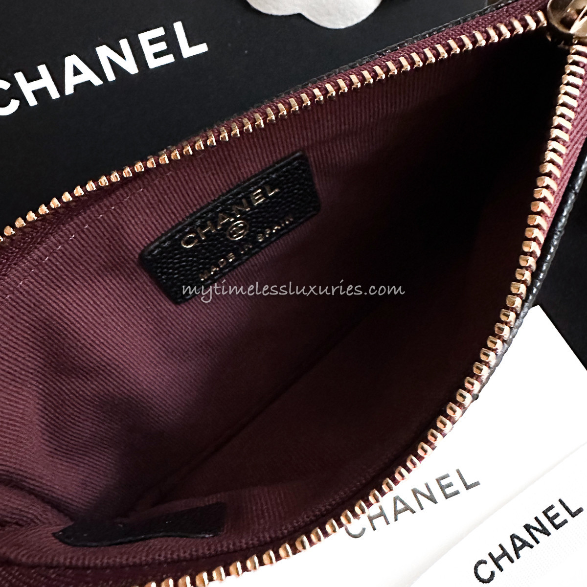 CHANEL 2023 Black Caviar Mini O-Case Pouch GHW *New - Timeless