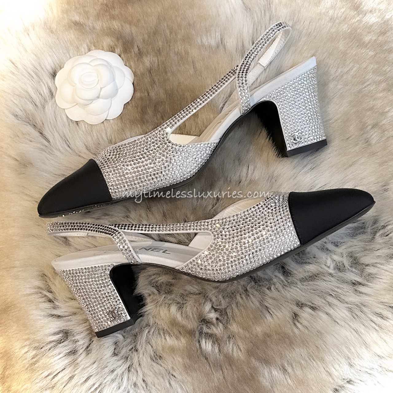 CHANEL 23S Strass Crystal Slingback Heels 37 *New - Timeless Luxuries