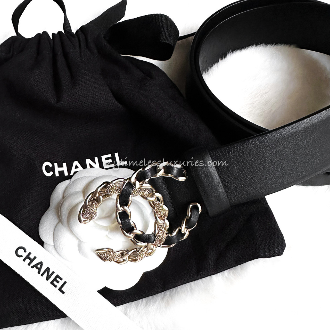 Chanel CC 2001 Black Crystal Lion Leather Chain Belt