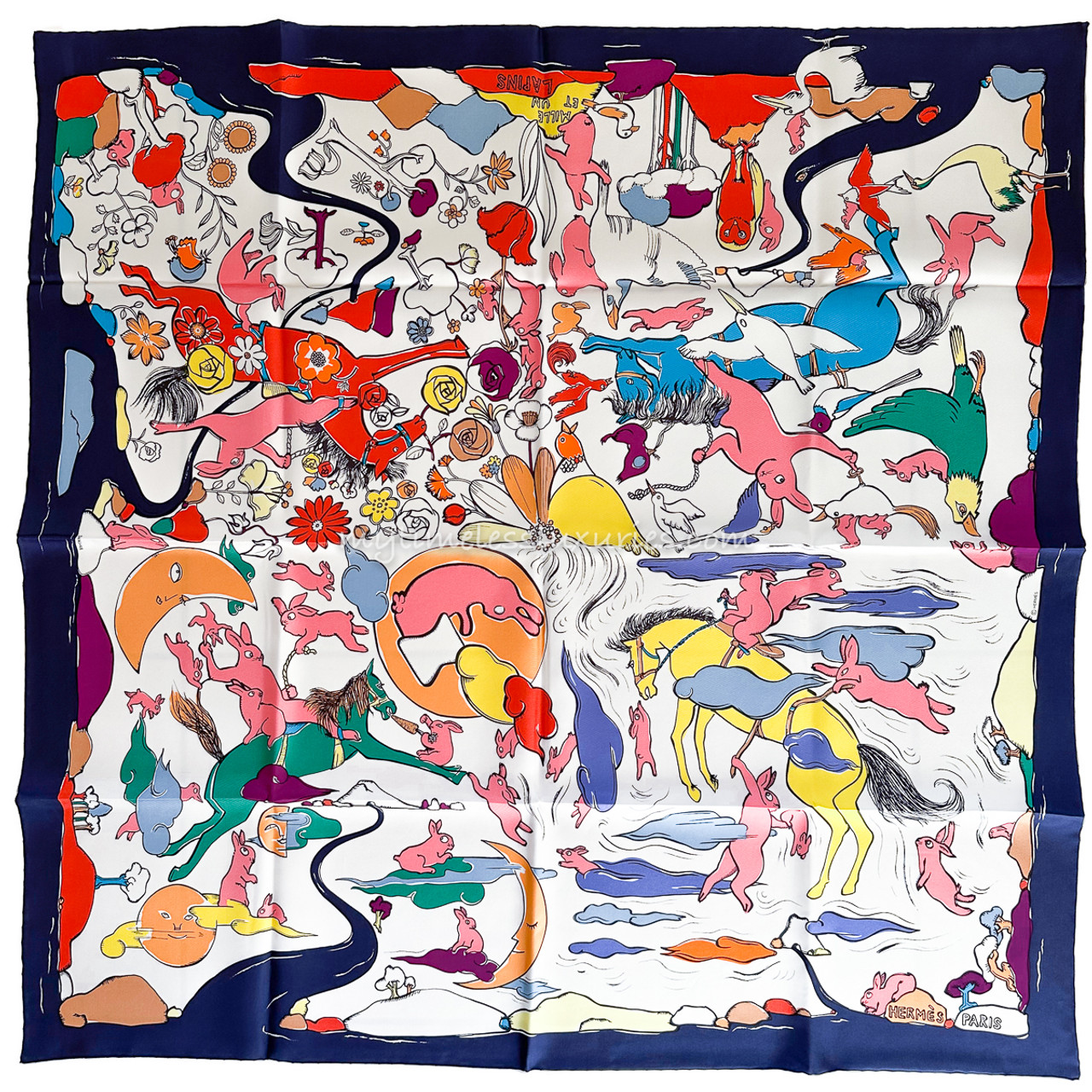 HERMES 2023 'Mille et Un Lapins' Silk Twill 90 Scarf *New - Timeless  Luxuries