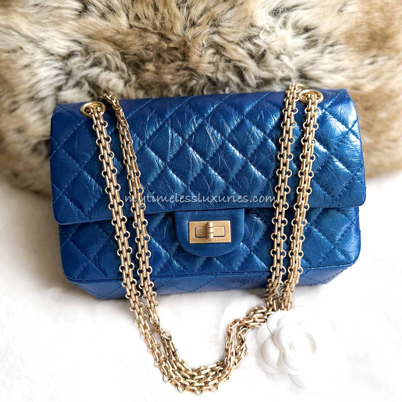 CHANEL 19A Iridescent Blue 2.55 Reissue 225 GHW New