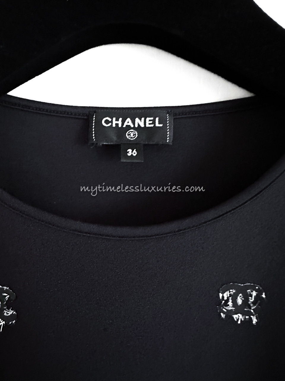 CHANEL 21K CC Logo Stretch Jersey Top 36 Black - Timeless