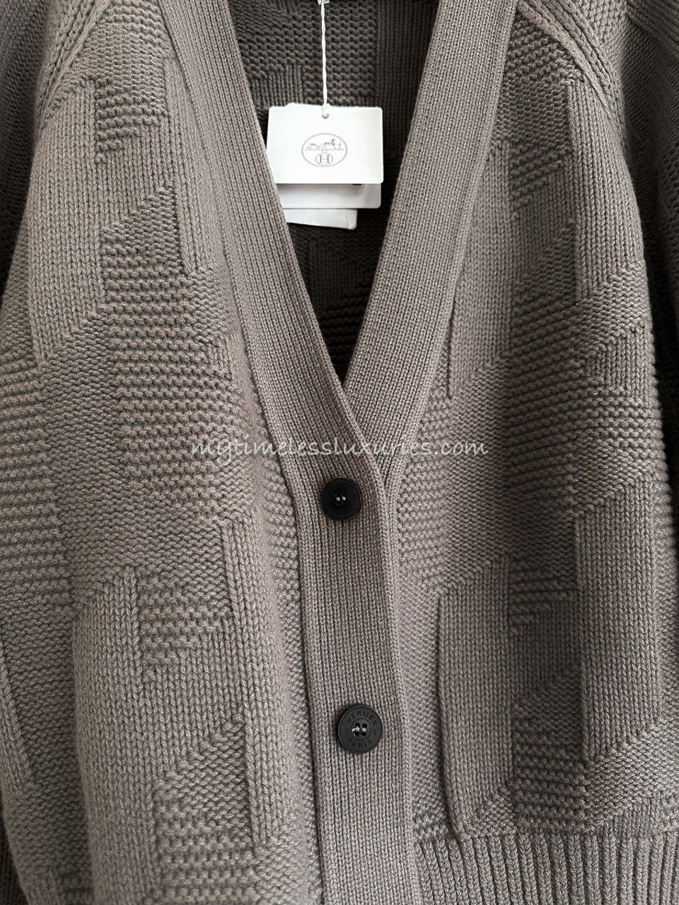 HERMES 2023 FW 'H' Long Sleeve Cardigan 40 Etoupe *New