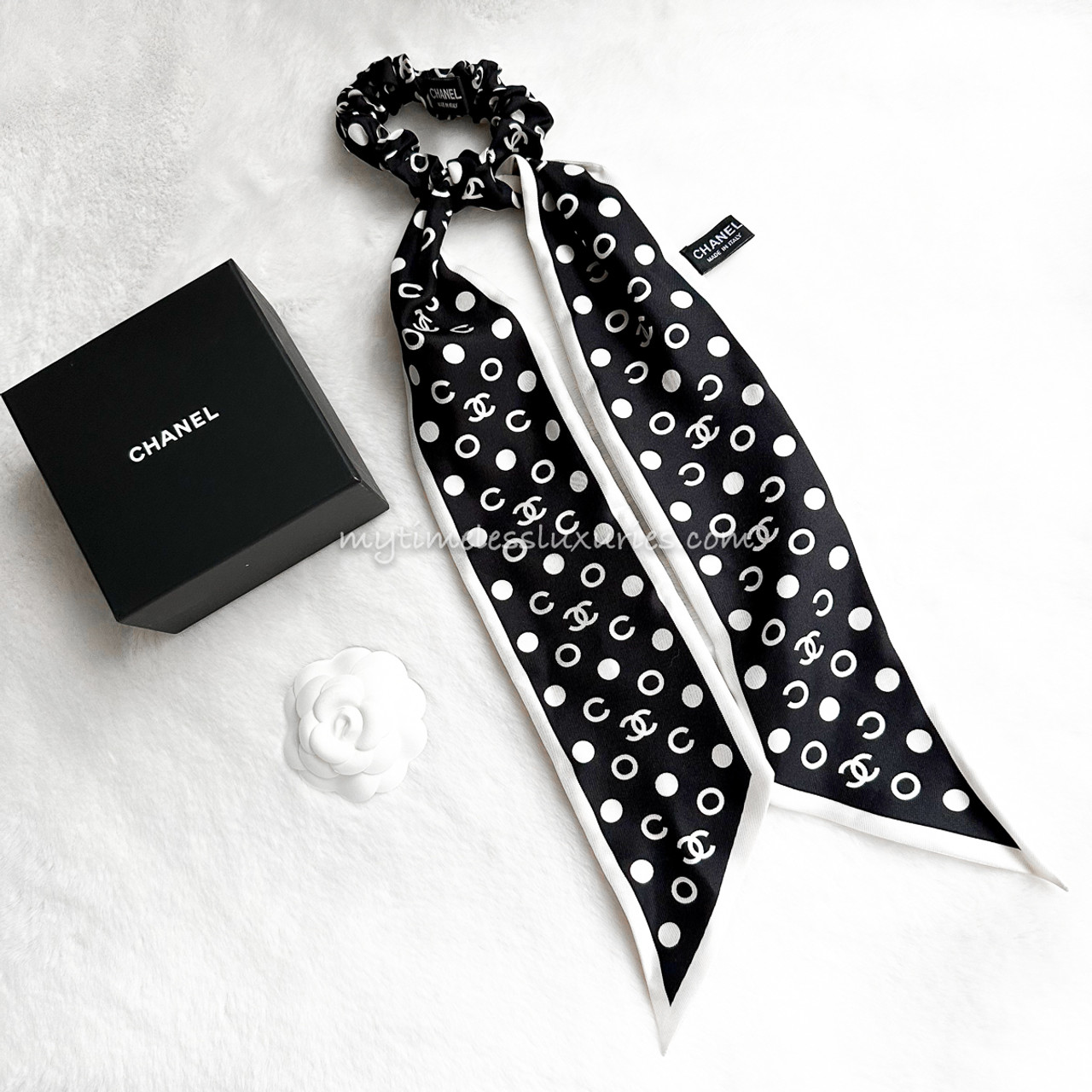 Chanel Black and White coco Chanel Vintage Scarf Long 