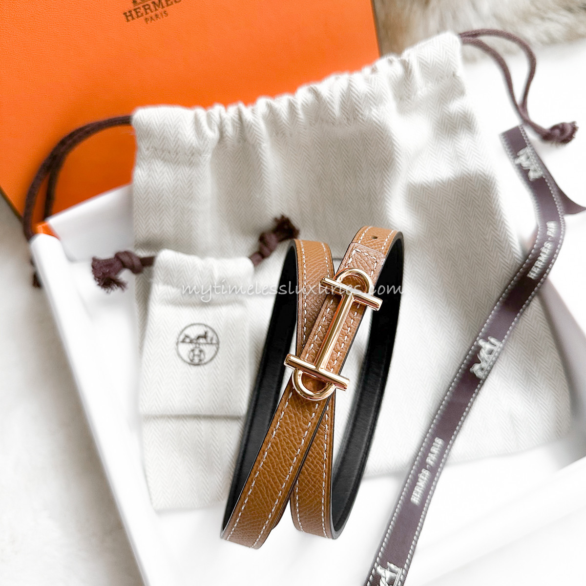 HERMES 2023 Gamma Reversible Belt Gold/ Noir RGHW 65 *New Timeless